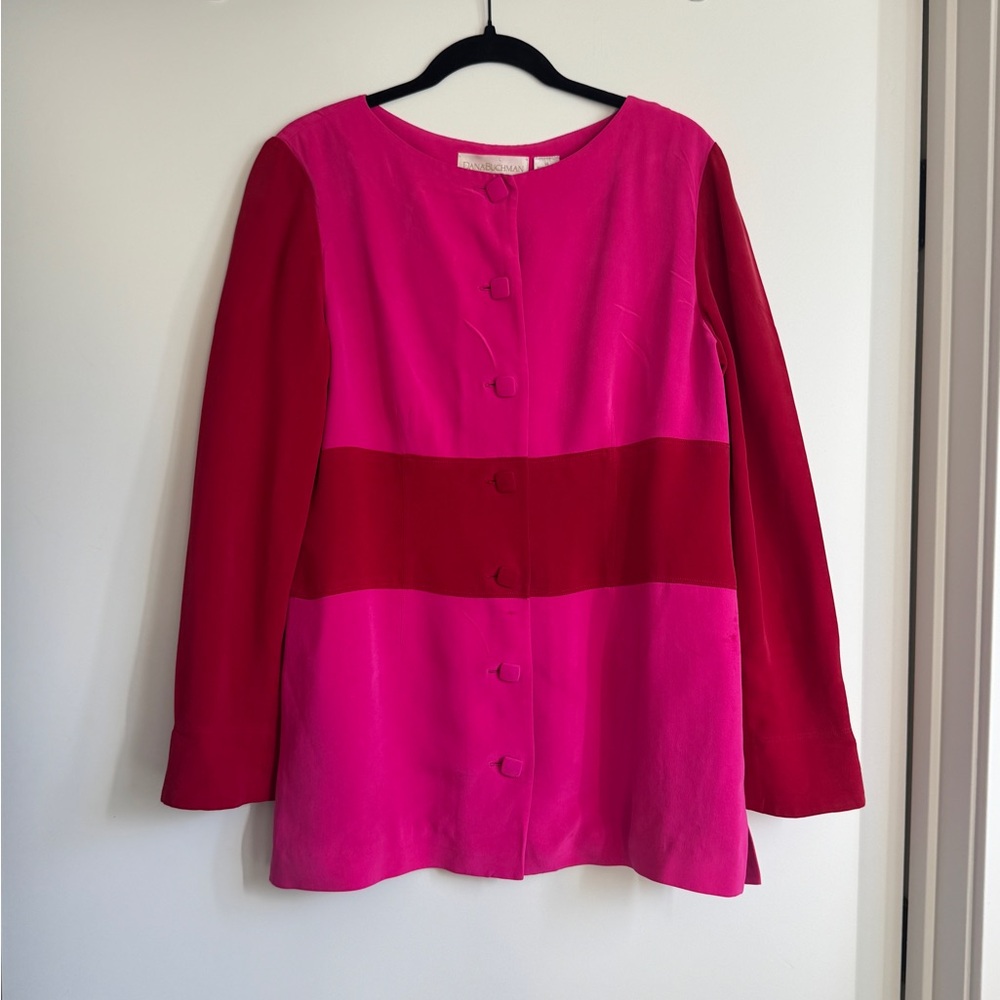 Vintage Dana Buchman Vibrant Pink and Red Blouse 100% Silk